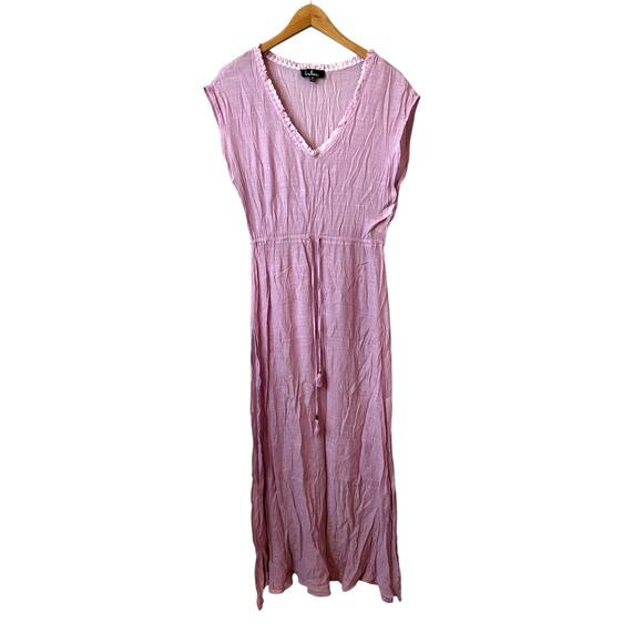 LULUS Espana Swim Coverup V-Neck Maxi Dress Pink Medium Resort Vacation Poolside - Picture 2 of 15
